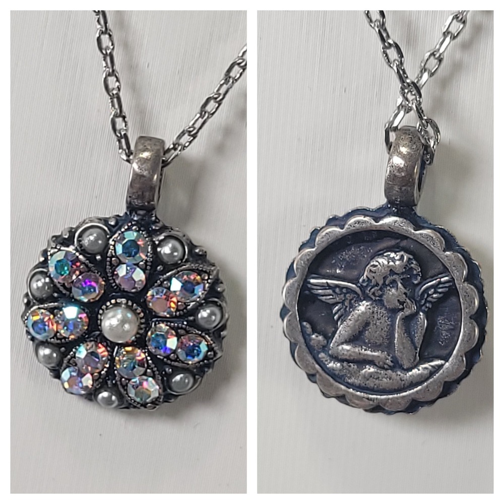 Mariana Guardian Angel Pendant Necklace Women Silver AB Crystal Reversable